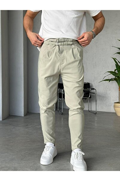 FO4RBS Toka Kemerli Regular Kalıp Kumaş Pantolon - Çağla