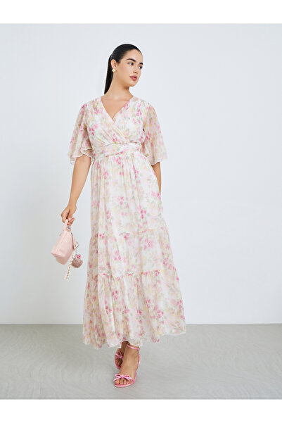 Styli Women Floral Printed Chiffon Tiered Maxi Dress