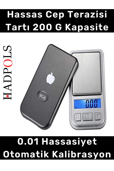HadPols #CepTerazisi 200g Kapasite 0.01 Hassasiyet LCD Ekranlı Otomatik Kapan...