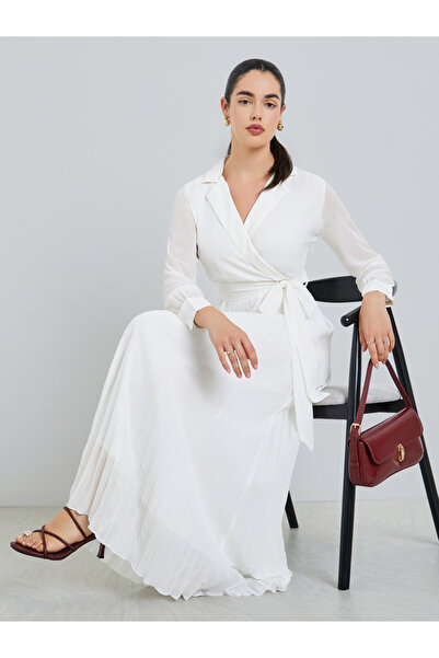 Styli Women White Pleated Maxi Dress