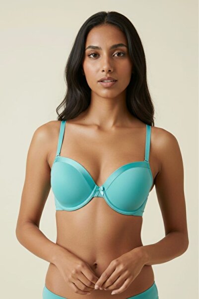 Manken Aqua Marin Satin Detailed Padded Underwire Bra - Everyday Bra with Rem...