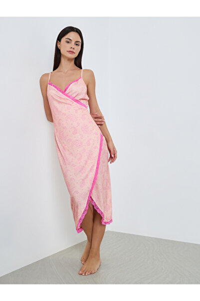 Styli Women Peach Lace Trim Slip Dress