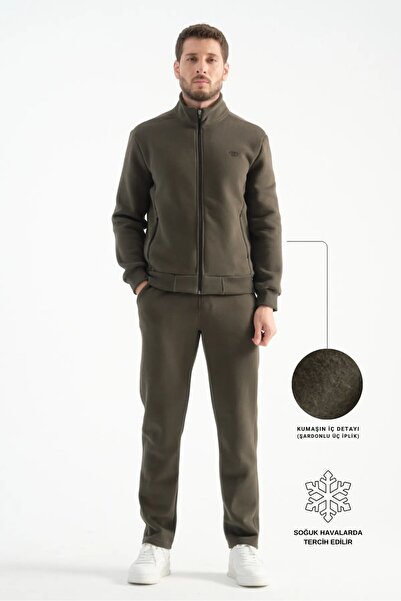 Shooter Sportswear Khaki Deluxe Winter Men's Tracksuit Set with Stitching Det...