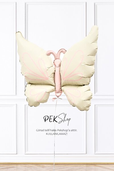 PEKSHOP Retro Krem Kelebek Folyo Balon Büyük