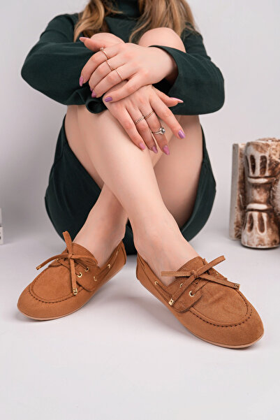 ROSETTE Kadın TABA Dana Süet Loafer Günlük Babet Ayakkabı