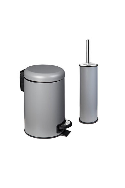 GörSeç 3 Liters Gray Elite Luxury Bathroom Set Pedal Trash Can Toilet Brush L...