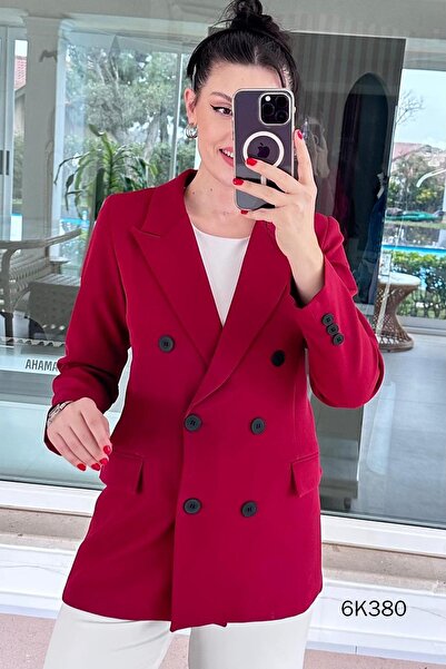 İnce Topuk Double-Breasted Collar Double Crepe Blazer Jacket 6K380