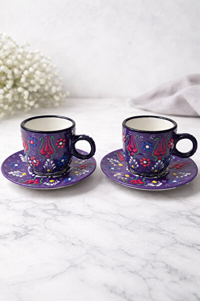 RGS HOMELİFE طقم فناجين قهوة تركية مصنوعة يدويًا من قطعتين، طقم فناجين قهوة م...