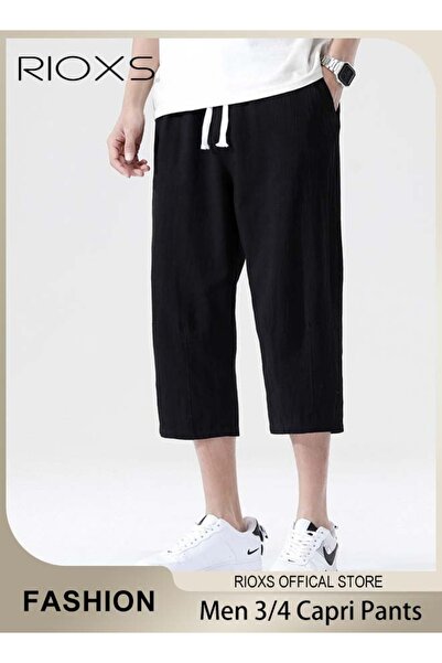 RIOXS Fashionable men's cropped pants, Summer Loose Casual Shorts, Below Knee...