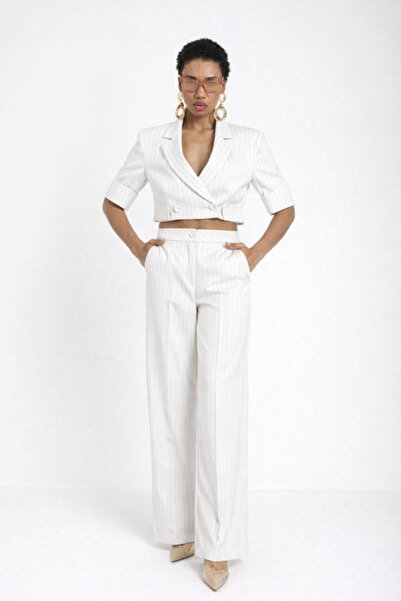 codemark طقم بنطلون وسترة قصيرة مخططة للنساء