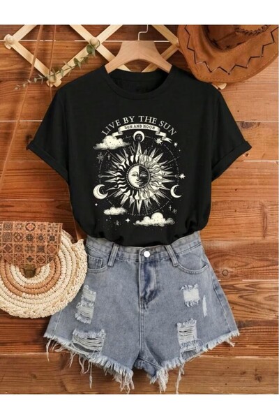 AZIZI TEKSTIL Μπλουζάκι Live By Text Printed Basic T-Shirt