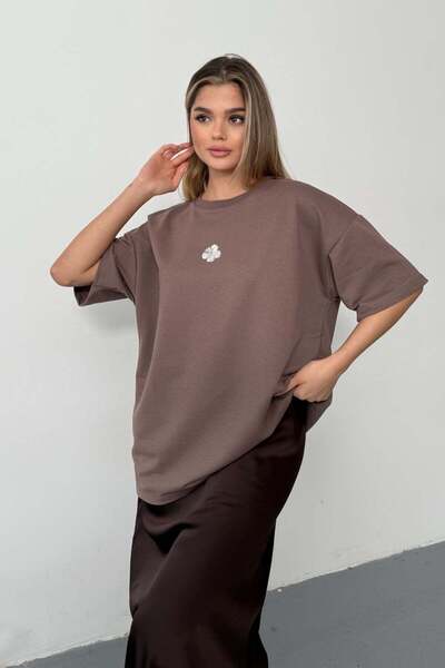 GİYSA Γυναικείο T-Shirt με λαιμόκοψη ποδηλάτου και αξεσουάρ Lotus, 2Ιπ, Ανοιχ...