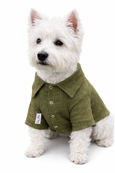 DOGİ&DOG Small Breed 100% Cotton Muslin Khaki Dog Shirt Dog Apparel (1-10kg)