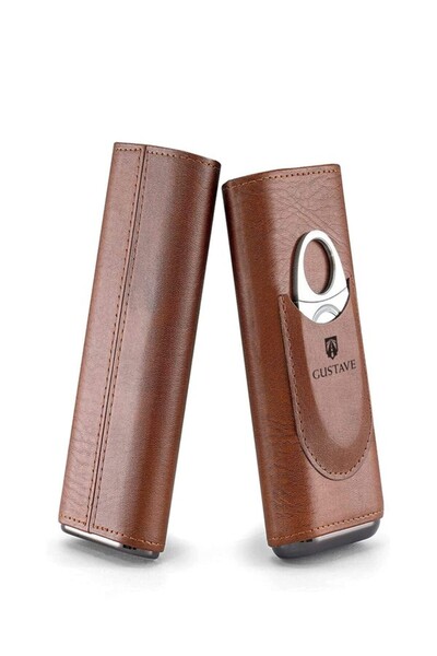 GUSTAVE Cigar Case, Holds Up To 3 Cigars, Cedar Wood Lining Travel Cigars Cas...
