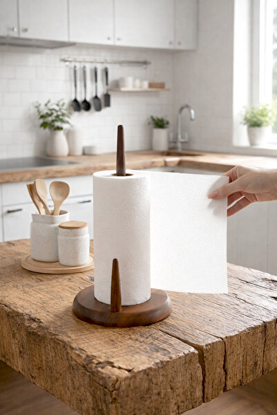 Kitchen Life حامل مناشف ورقي من خشب الأكاسيا بطول 33 سم