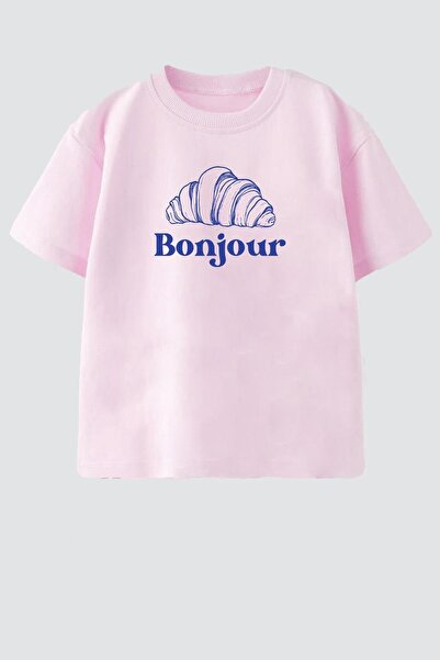 Monila Κοριτσίστικο βαμβακερό μπλουζάκι με στάμπα κρουασάν και λαιμόκοψη ποδη...