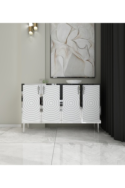 morepp Helen 120 cm konsol, tv ünitesi, çok amaçlı dolap- Beyaz-Gümüş