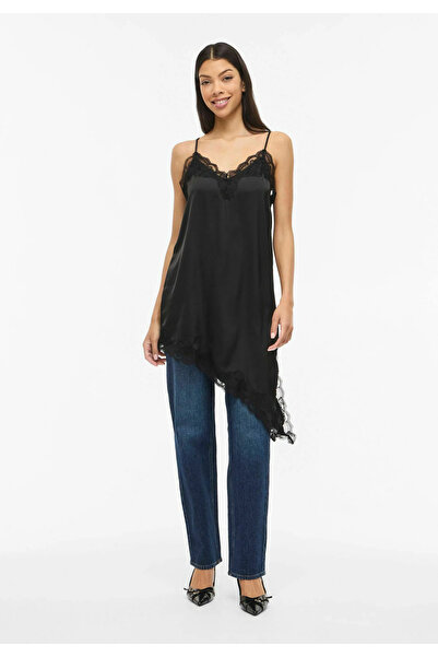 solena sln Rochie de damă din satin cu bretele, cu dantelă neagră și tăietură...