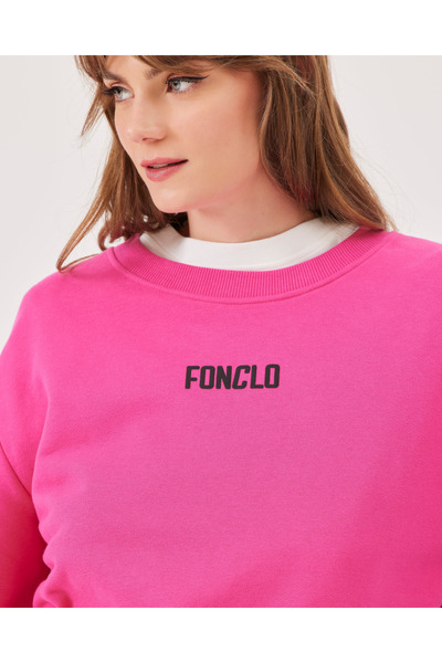 Kapüşonsuz PEMBE Sıfır Yaka Kadın Sweatshirt