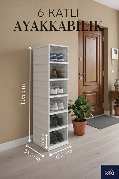 Roza's Home 6 Katlı Portatif Ayakkabılık Çok Amaçlı Organizer Katlanabilir Ta...