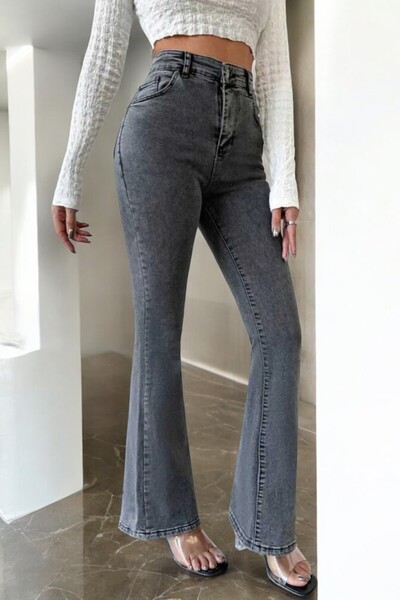 Livik Plumeria Kadın Yüksek Bel Füme Esnek Denim Kumaş Flare Jeans