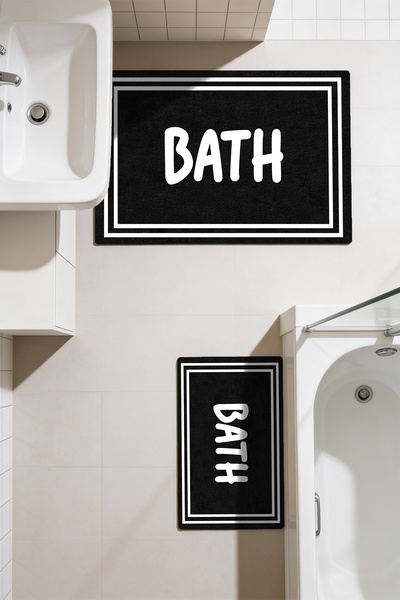 kilim home Punto Beyaz Çizgili BATH Yazılı Dijital Baskı Yıkanan Kaymaz İkili...