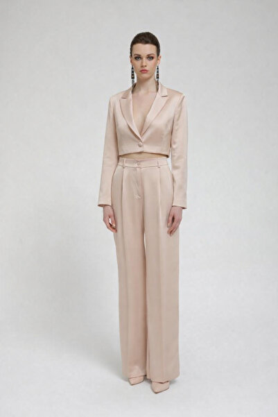 codemark طقم سترة نسائية بياقة مزدوجة وسروال عالي الخصر