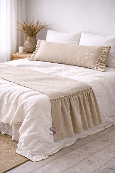 shules collection Naturel Buldan Embroidered Bed Runner & Inner Filled Throw ...