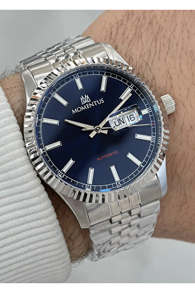 Momentus Orijinal Çelik Kordon Otomatik Lacivert Katran Takvimli Erkek Kol Sa...