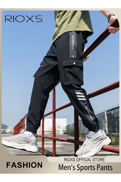 RIOXS Men's Joggers Pants, Elastic Waist Drawstring Trousers, Comfy Lounge Jo...