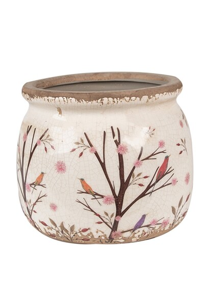 DecoDepot Ghiveci ceramic, model crenguțe/pasăre, 16x13 cm