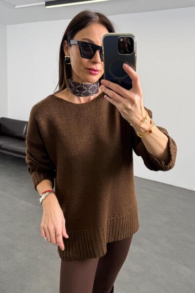 5in1Canpolat سترة بنية اللون بتفاصيل دانتيل على الظهر 0148