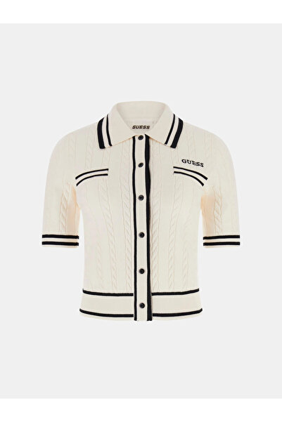 Guess Shari Polo Yakalı Hırka Triko Kadın Beyaz Hırka V6RR02Z4652-G1O6