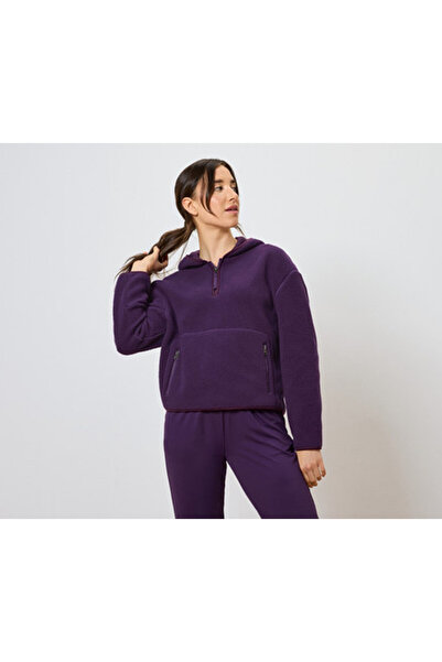 Tchibo Kadın Teddy Kazak,Yarım Fermuar, Lila