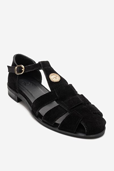 Zeynep Sıradağlı Belivya Women's Genuine Leather Sandals Black Suede