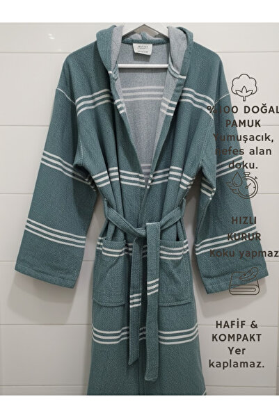 TECHTACT %100 Doğal Pamuk, Unisex Kapüşonlu Peştemal Bornoz, Hızlı Kuruyan, H...