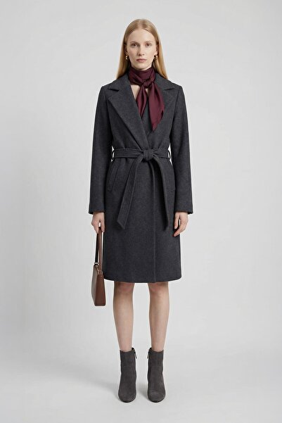 Rays 7218A Waist-Tied Cashmere Coat Anthracite