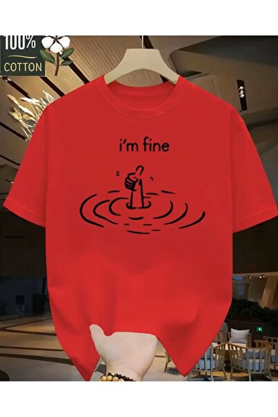 AZIZI TEKSTIL I'm Fine Printed Basic T-Shirt
