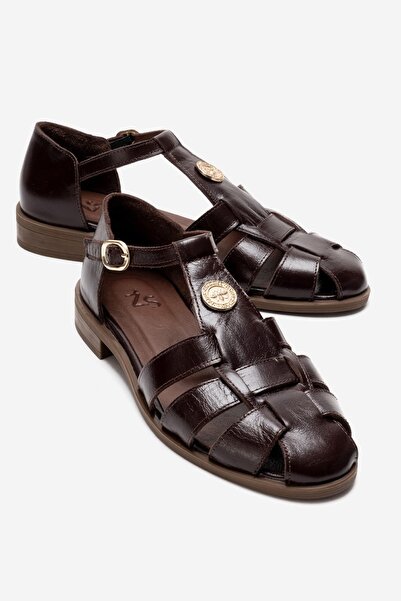 Zeynep Sıradağlı Belivya Women's Genuine Leather Sandals Brown