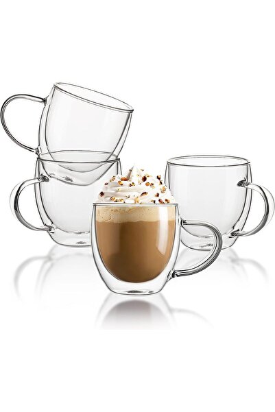 Arabest Sweese Clear Coffee Mugs - 8 oz Double Wall Glass Coffee Mugs Set of ...