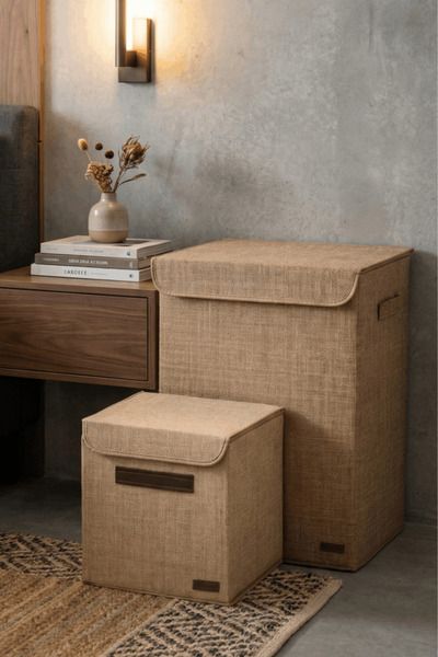 homyjr's Homyjr’S Set of 2 Jute Storage Boxes with Lids (Large + Small) Close...