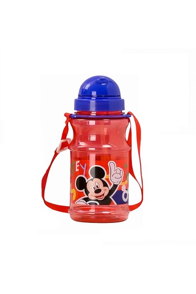 Bsr Sticla de apa cu pai, pentru copii, capac tip cupola, model Mickey Mouse,...