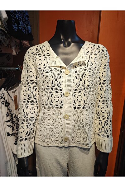 Sosyete Kaplumbağa Knitwear Hexagon Patterned Long Sleeve Buttoned Jacket
