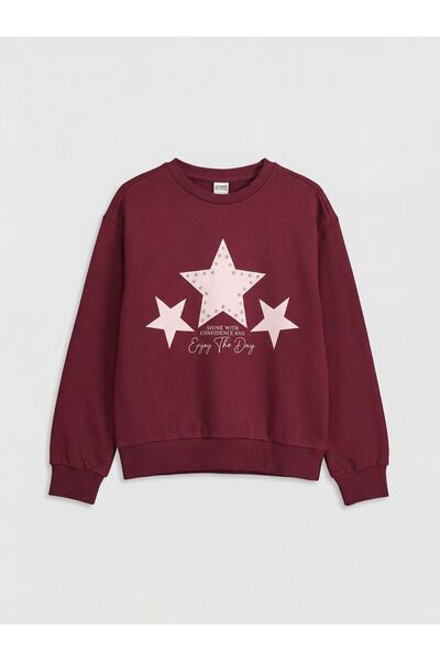 LC Waikiki LCW Kids guler rotund cu imprimeu Hanorac gros pentru fete tricou