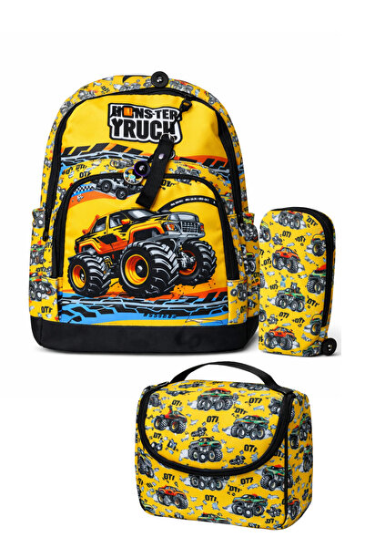 BayBayan Rucsac școlar pentru copii cu imprimeu Monster Truck, cu suport pent...