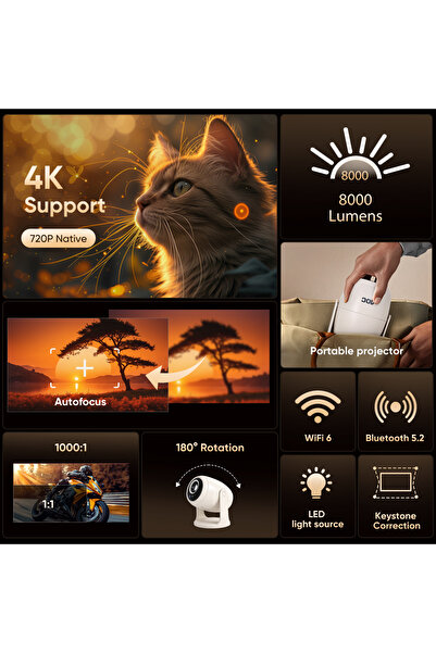 Aoc A0C Portable Projector 4K Support 720P HD 8000lm BrightAuto Keystone Corr...