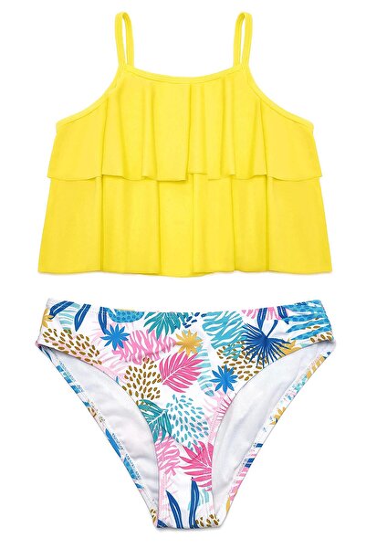 SHEKINI Costum de baie 2 piese, SHEKINI, Volane, Imprimeu floral, Galben lama...