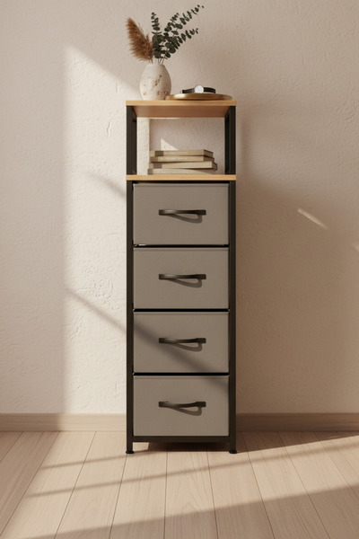 PLUSKIT 2 Raflı 4 Çekmeceli Şifonyer Deri Çekmeceli Şifonyer Yatak Odası Orga...