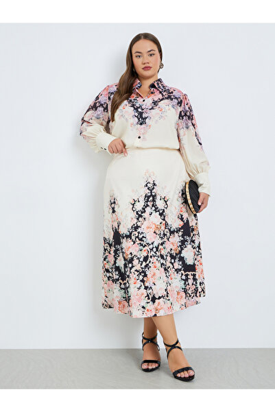 Styli Plus Size Women Floral Print A-Line Midi Skirt