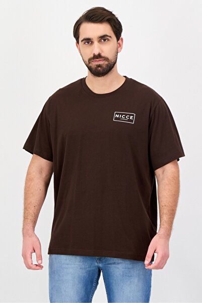 Nicce Men Crew Neck Short Sleeve Brand Logo T-Shirts, Dark Brown